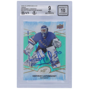 Henrik Lundqvist New York Rangers Autographed 2018-19 Upper Deck Ice Green #19 Beckett Fanatics Witnessed Authenticated 9/10 Card - 10/8.5/9.5/9.5 Subgrades